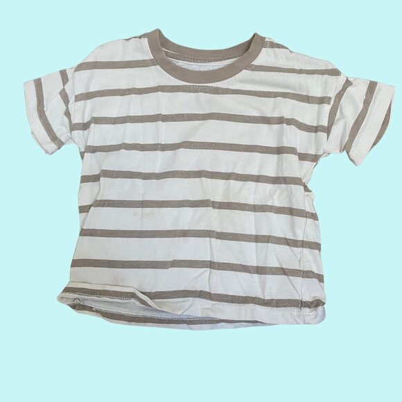 Grayson Mini Neutral Striped Toddler T-Shirt Beige & White 3T – Soft Cotton Tee - Picture 2 of 6